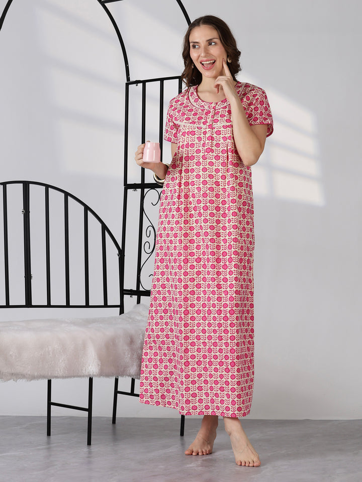Pink comfortable pure cotton summer sleepwear for women