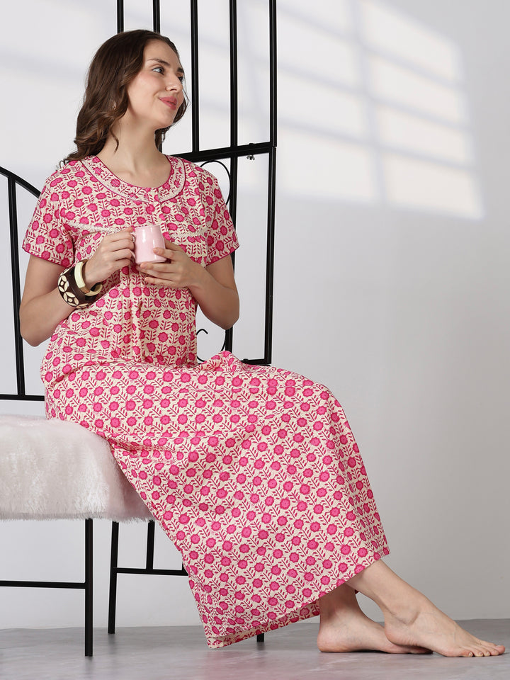 Pink comfortable pure cotton summer sleepwear for women