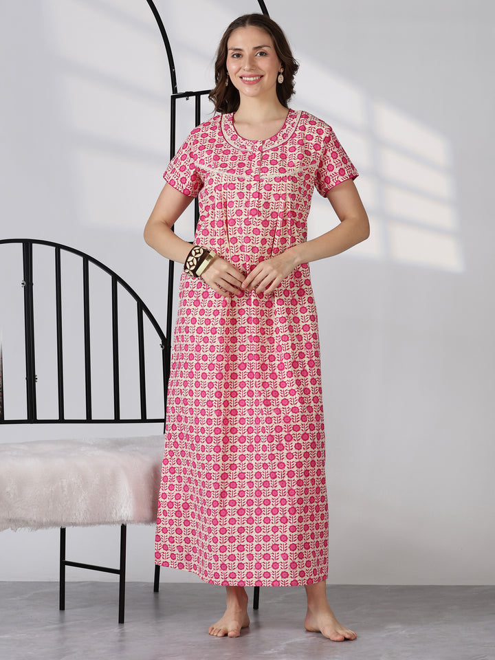 Pink comfortable pure cotton summer sleepwear for women