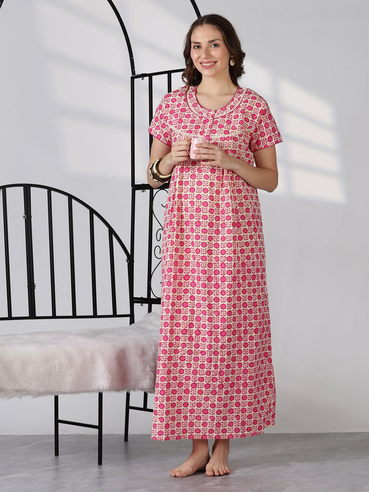 Pink comfortable pure cotton summer sleepwear for women