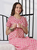 Pink Floral Pure Cotton Soft Breathable Night Dress for Women