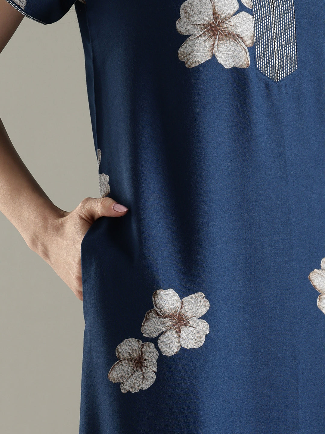 Teal blue alpine floral a-line fancy nighty for women