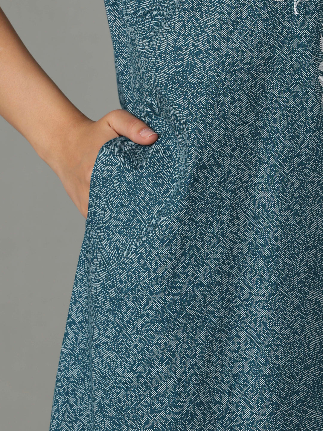Teal floral embroidered cotton night dress for women