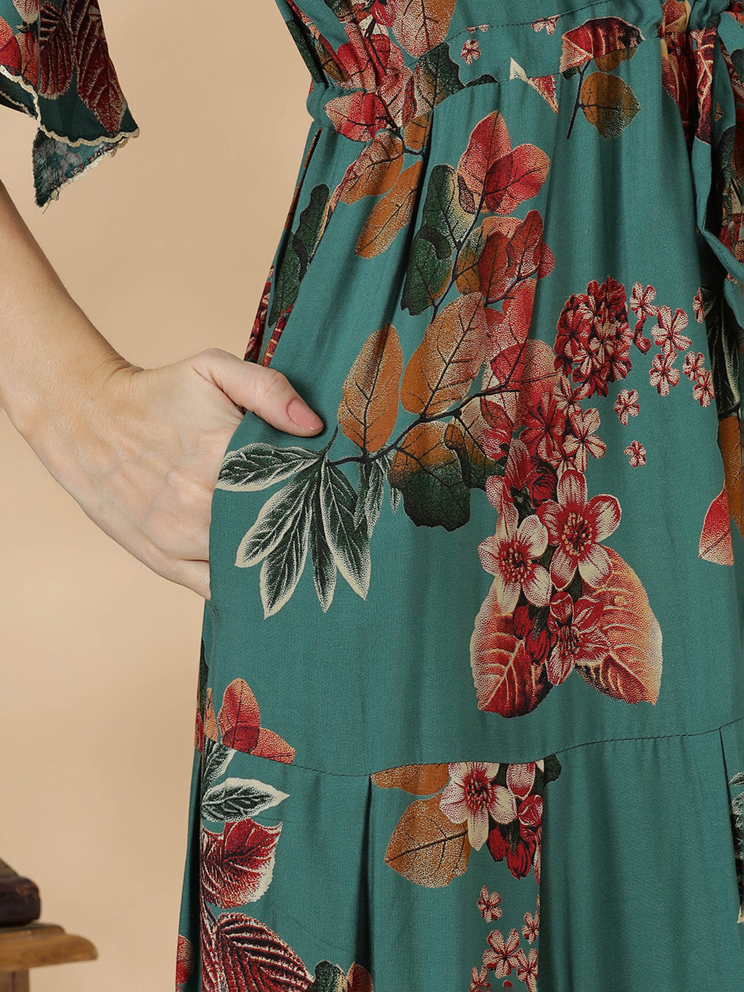 Teal green frock style comfortable nighty for women In rayon