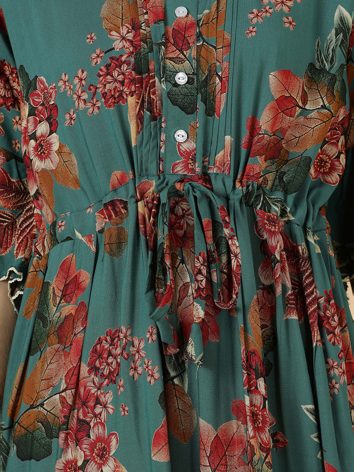 Teal green frock style comfortable nighty for women In rayon