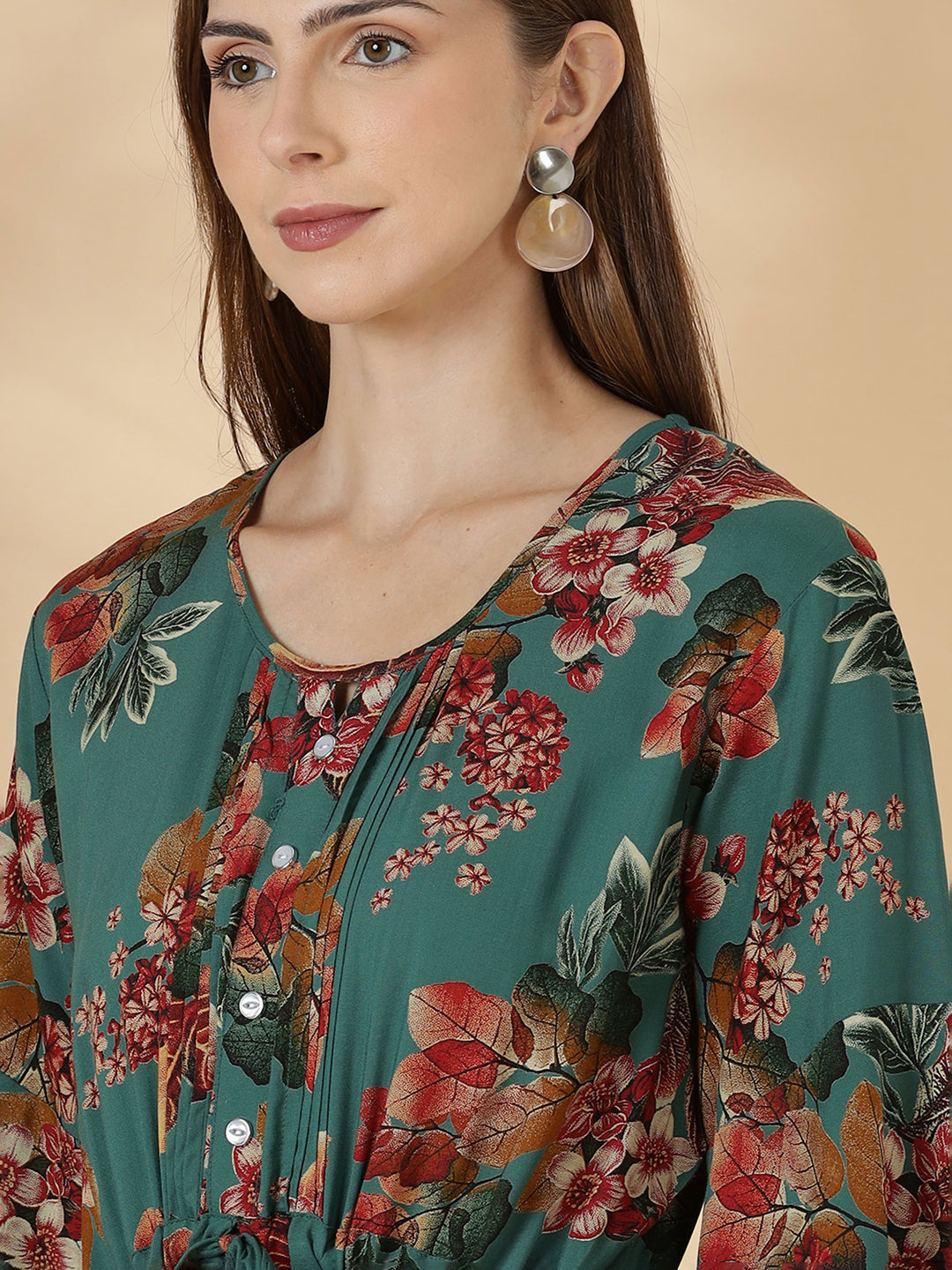 Teal green frock style comfortable nighty for women In rayon