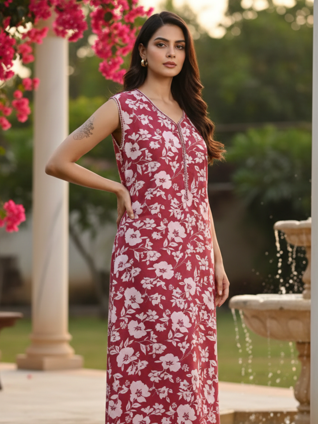 Classy teal red sleeveless nighty dress for women