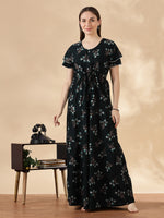 Tulip Green Floral Alpine Nighty for Women Soft Flowing Fit