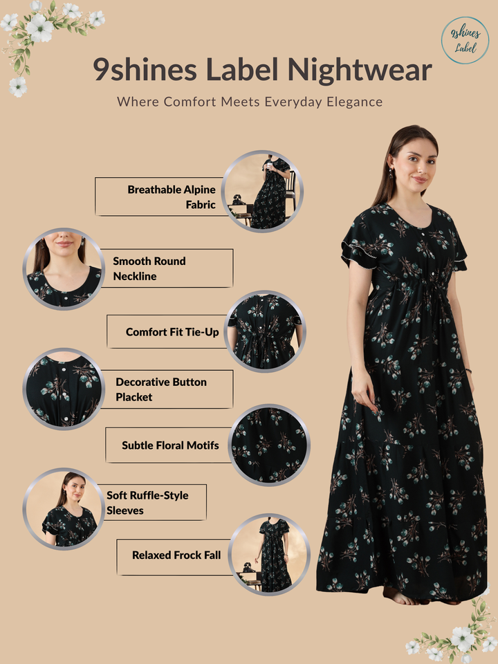 Tulip green floral alpine nighty dress for women In India