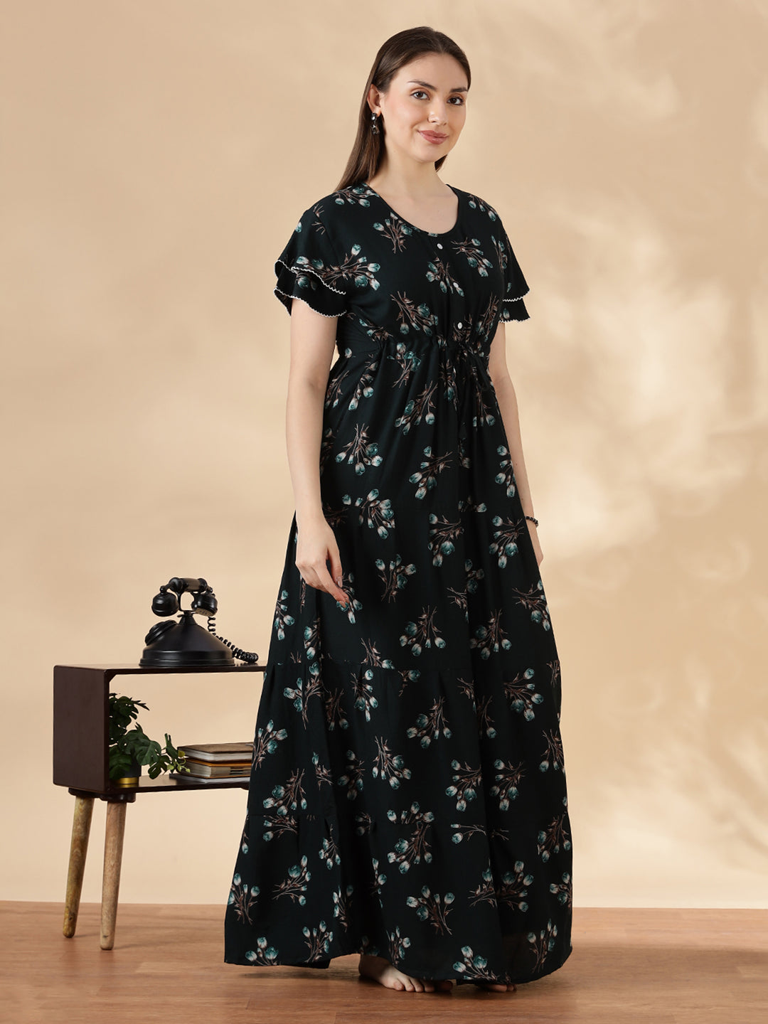 Tulip green floral alpine nighty dress for women In India