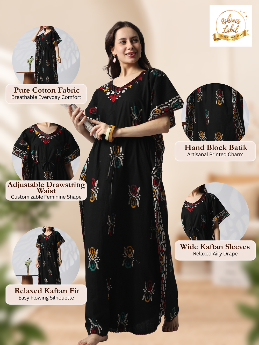 Pure cotton batik print kaftan nighty for women online