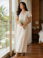 Peach Buti Print Bamboo Feel Crush Cotton Nighty for Women