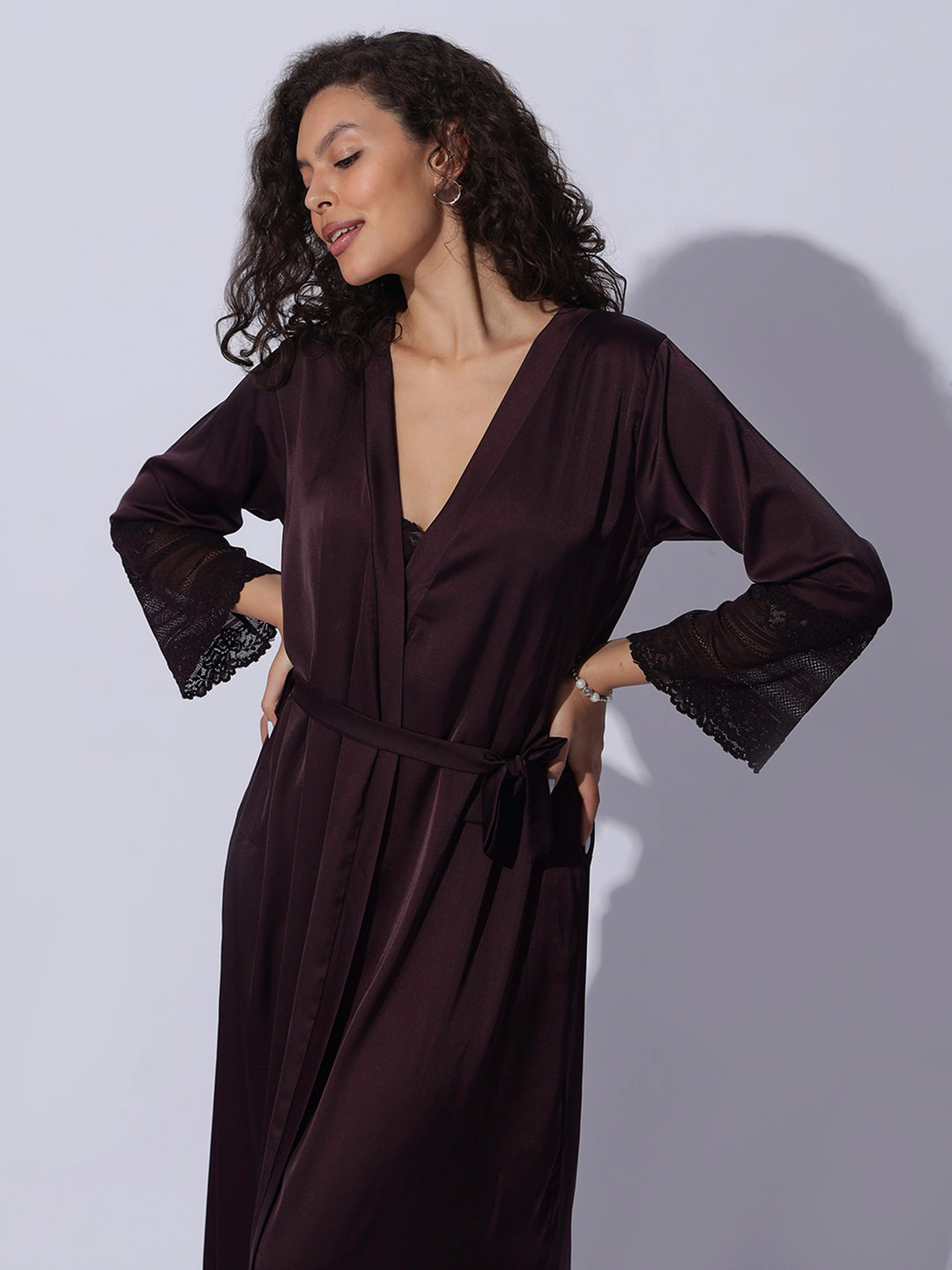 satin night dress long Buy Cocoa Wine Satin Long Robe and Night Gown Set For Women – 9shines label