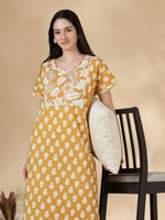 Pure Cotton Kantha Work Floral Nighty for Women Relaxed Fit