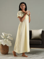 Soft Yellow Pure Cotton Chikankari Nighty for Women Comfortable and Elegant