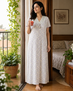 Floral Yellow Crush Cotton Designer Nighty for Women