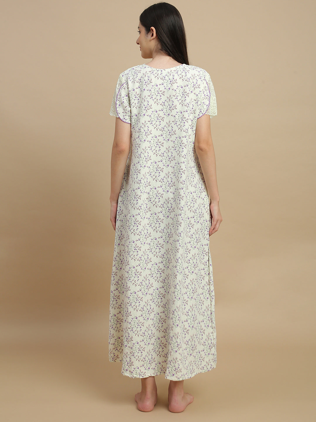 Floral yellow women's nightwear dresses in bamboo fabric