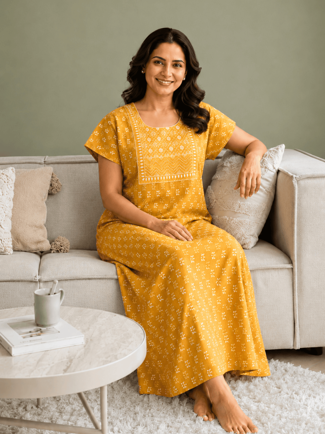 Utsav yellow pure cotton nightydress for women online