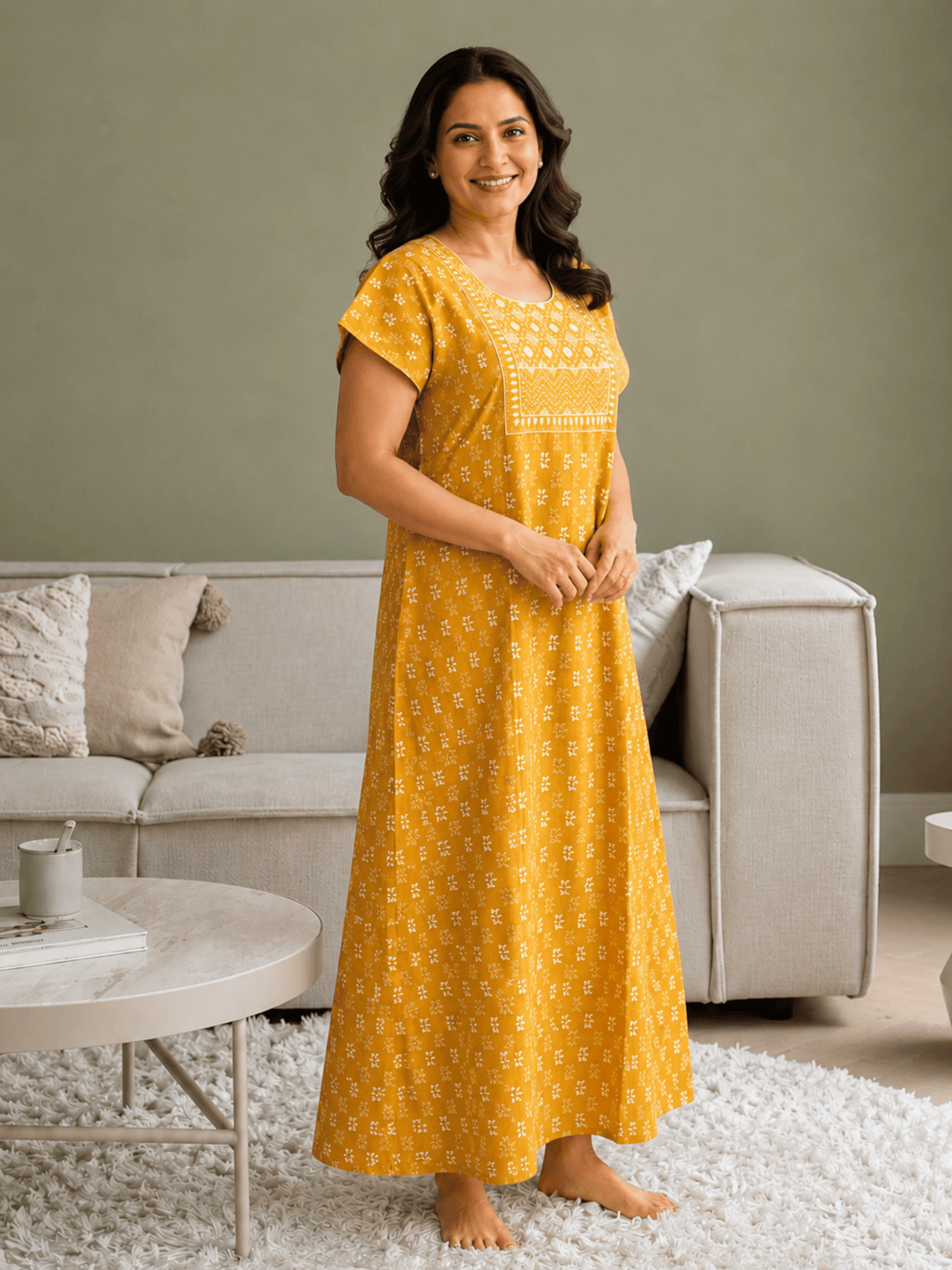 Utsav yellow pure cotton nightydress for women online