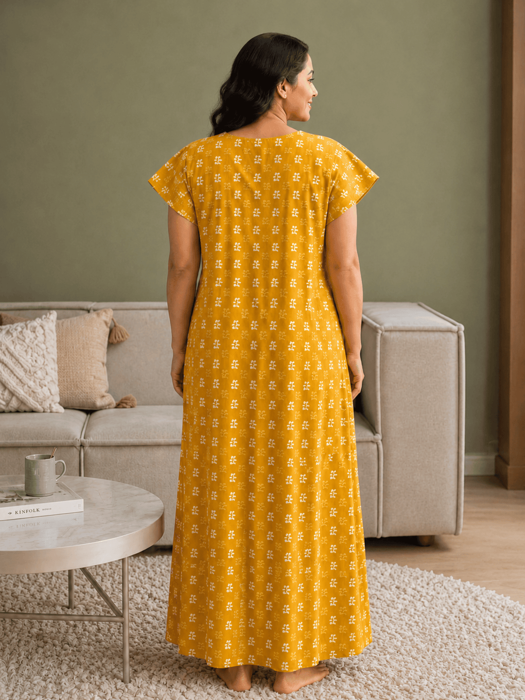 Utsav yellow pure cotton nightydress for women online
