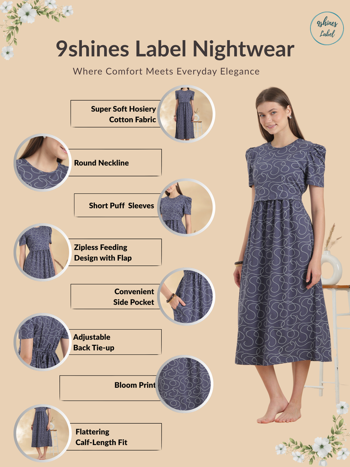 Curly blue zipless maternity feeding nighty for women