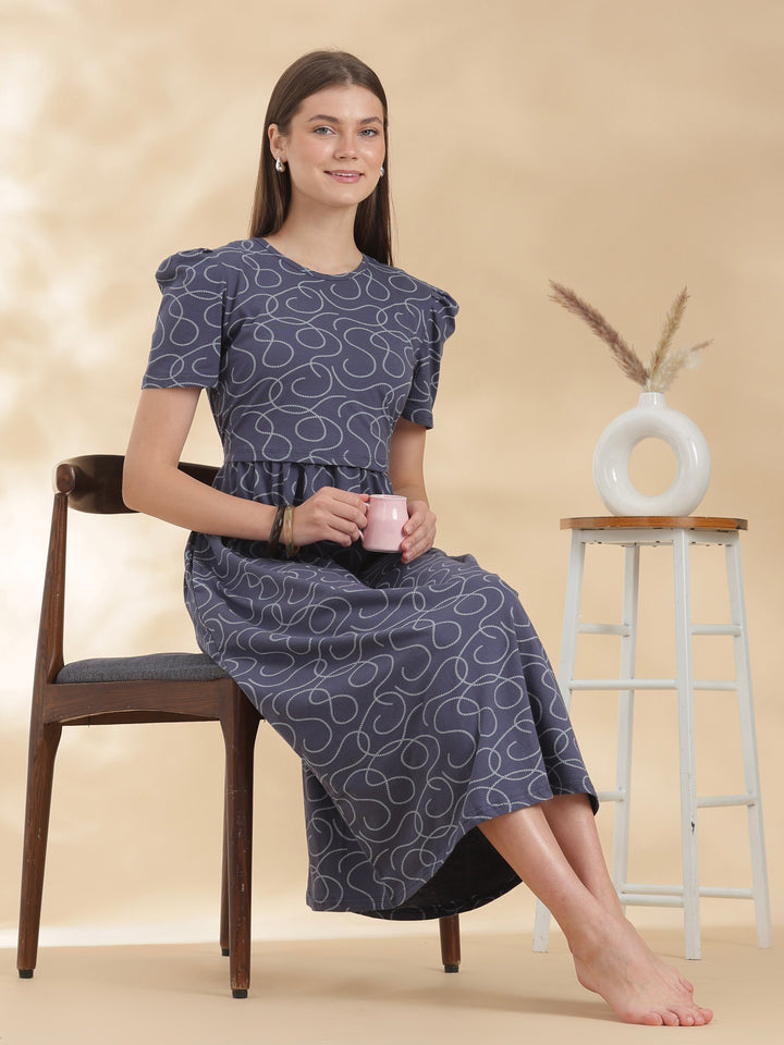 Curly blue zipless maternity feeding nighty for women