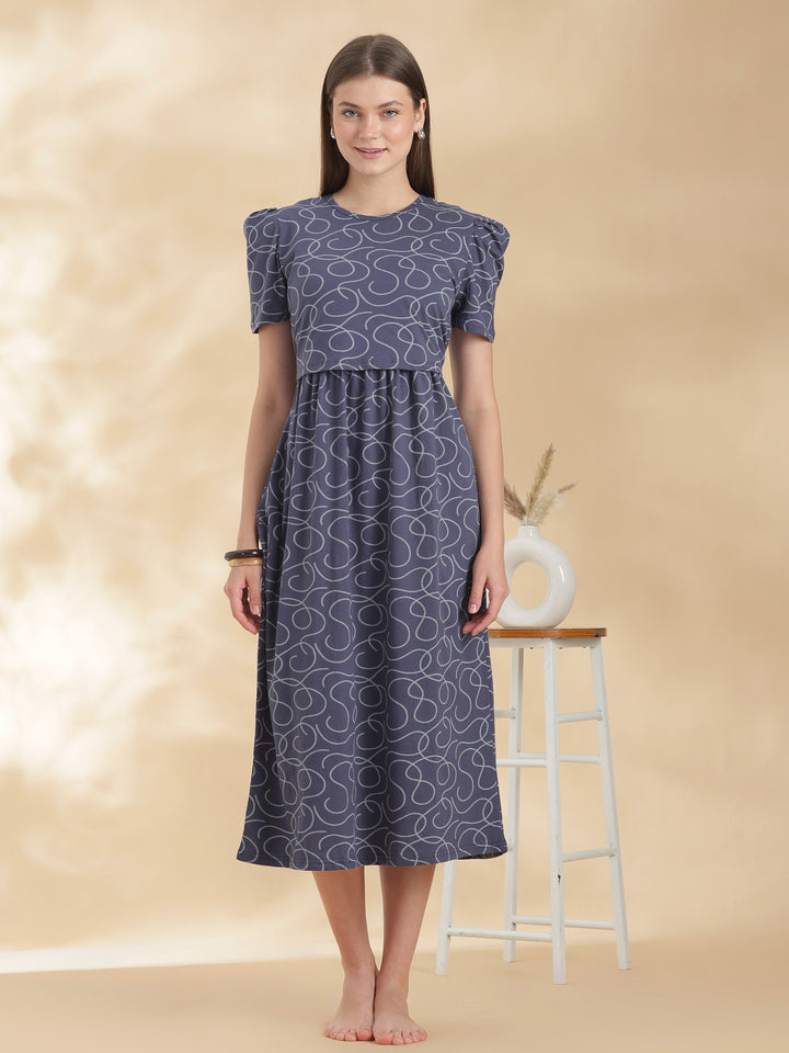 Curly blue zipless maternity feeding nighty for women