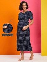 Jasmine Blue Floral Cotton Maternity Nighty with Feeding Flap