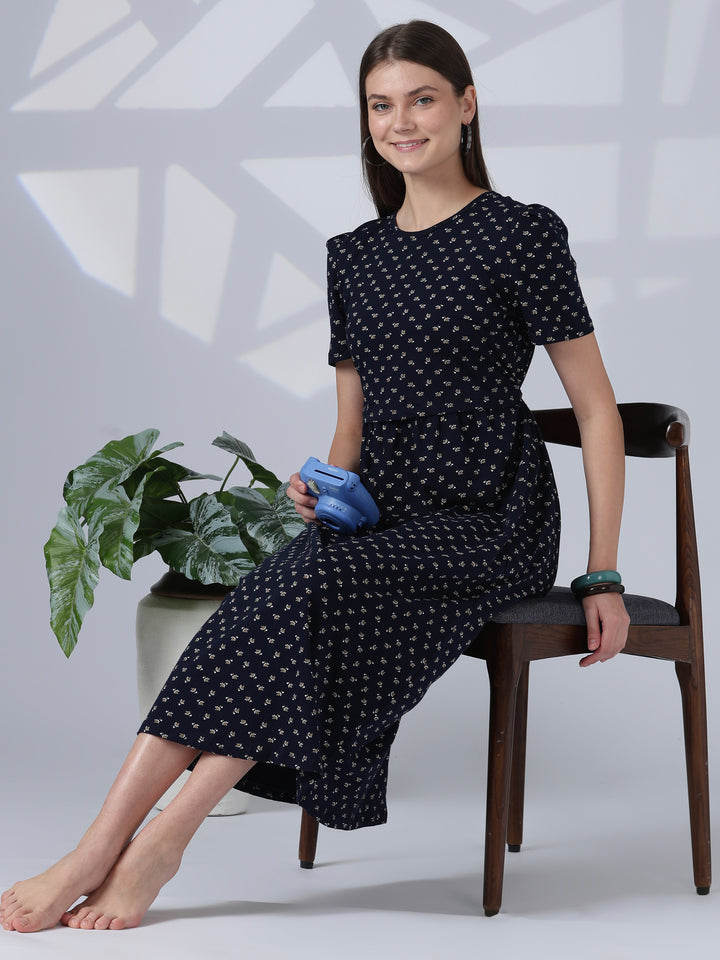 Jasmine blue floral comfy maternity nighty for women