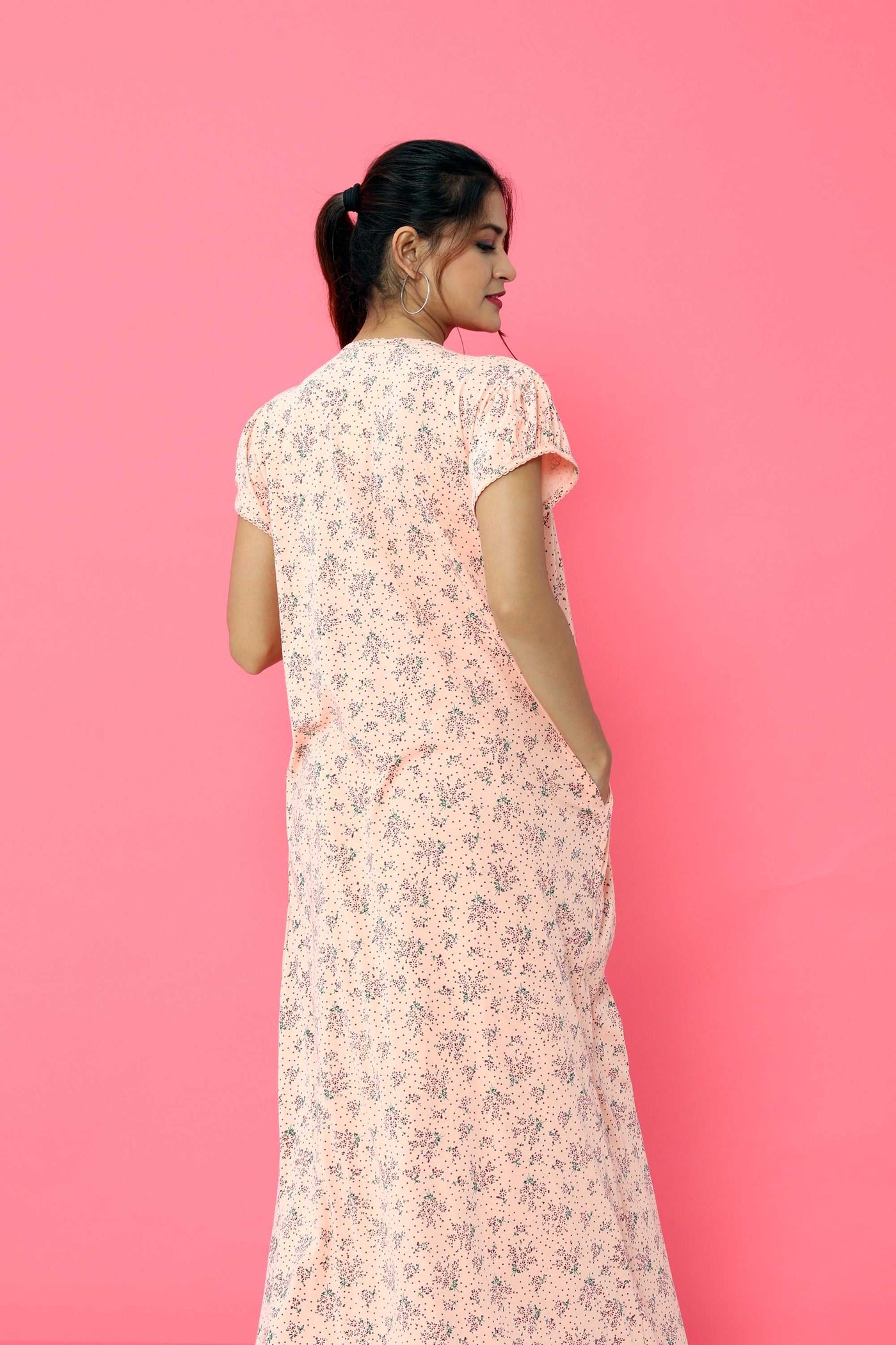 Orange Cotton Blend Designer Nighty 