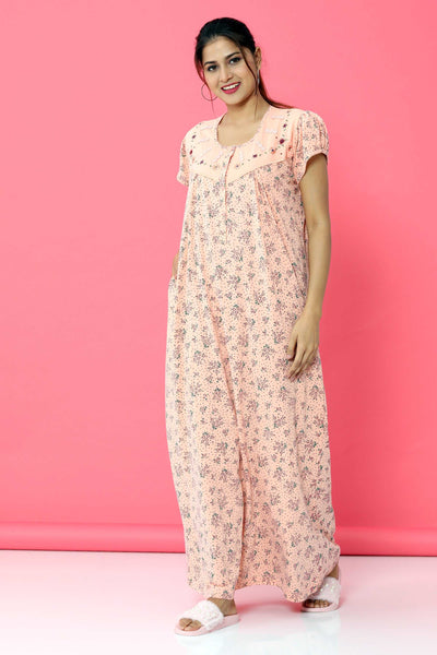 Orange Cotton Blend Designer Nighty 