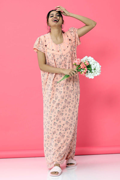 Orange Cotton Blend Designer Nighty 