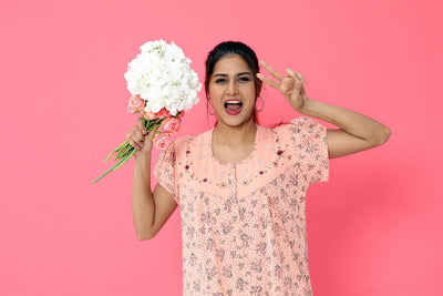 Orange Cotton Blend Designer Nighty 