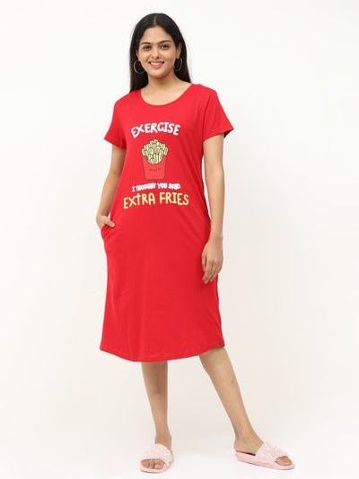 Hosiery Cotton Short Nighty Red