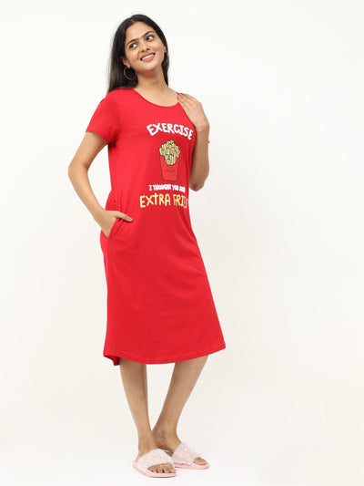 Hosiery Cotton Short Nighty Red