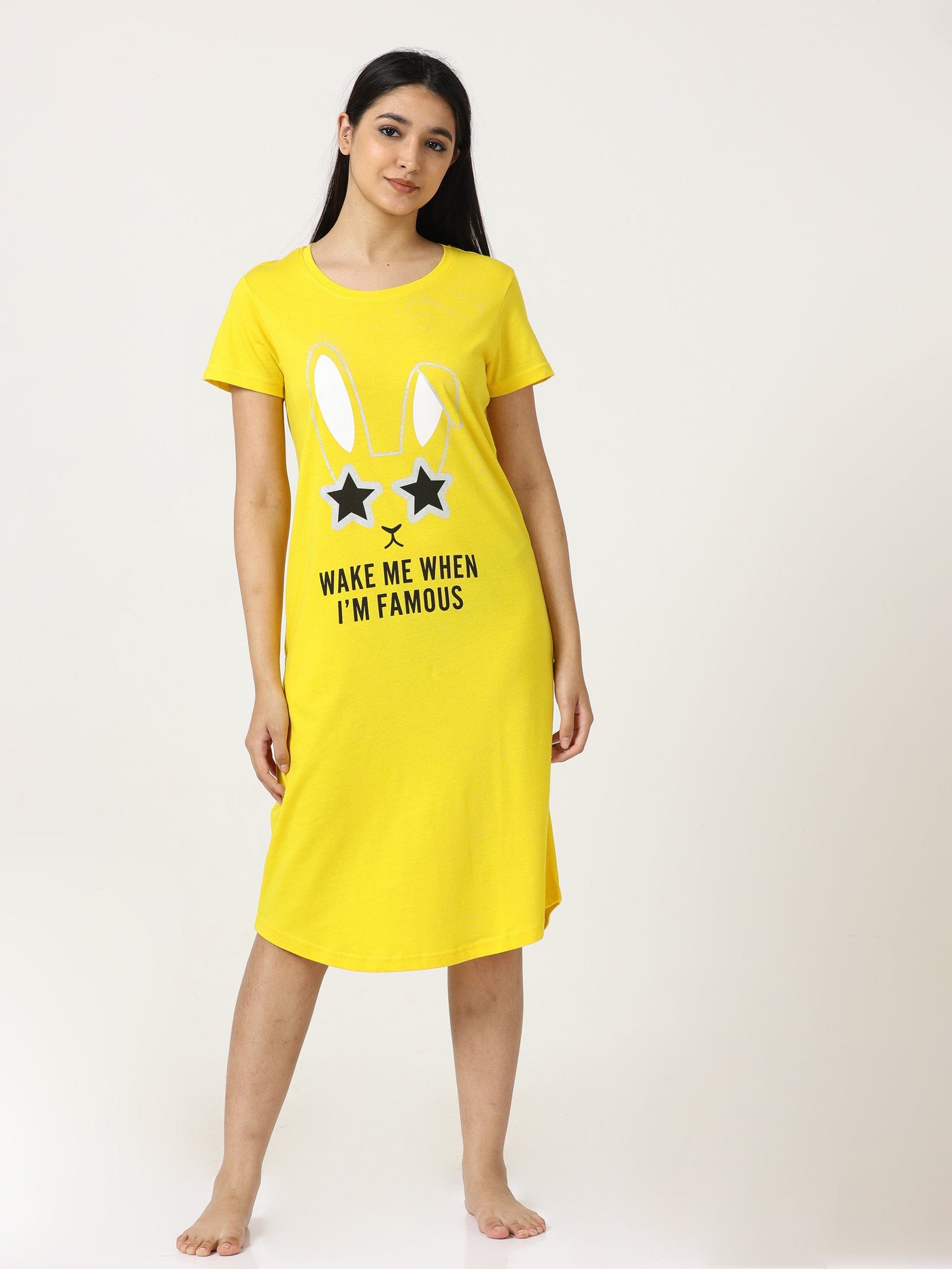 Hosiery Cotton Short Nighty | Bright Yellow