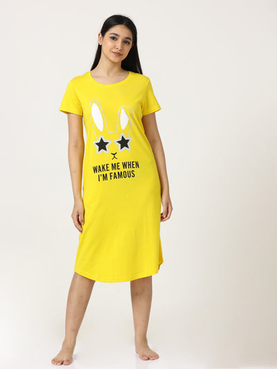 Hosiery Cotton Short Nighty | Bright Yellow