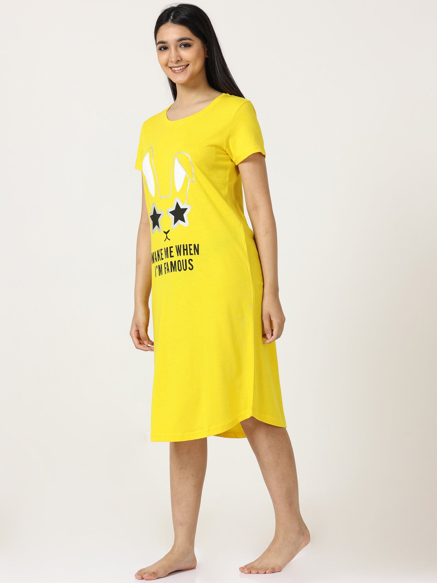 Hosiery Cotton Short Nighty | Bright Yellow