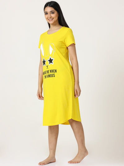 Hosiery Cotton Short Nighty | Bright Yellow