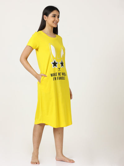 Hosiery Cotton Short Nighty | Bright Yellow