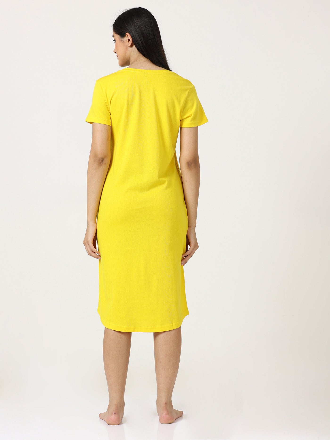 Hosiery Cotton Short Nighty | Bright Yellow