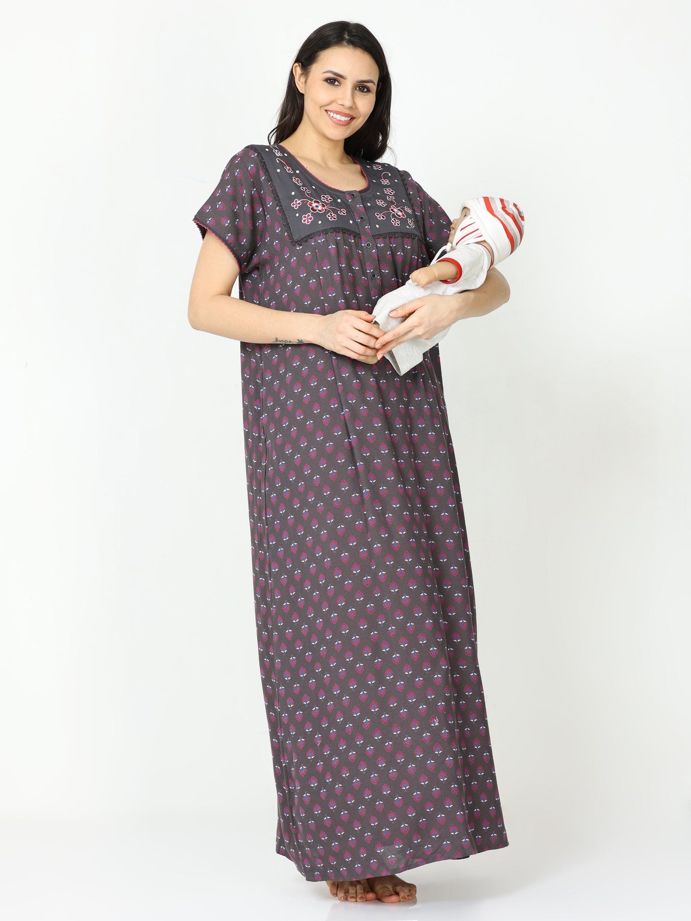 Alpine Maternity Feeding Nighty Grey