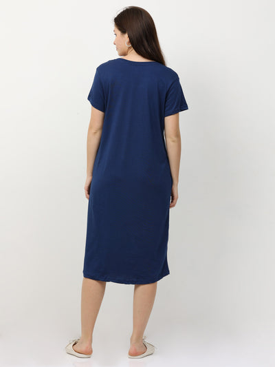 Hosiery Cotton Short Nighty Royal Blue