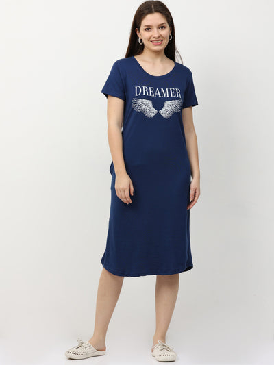 Hosiery Cotton Short Nighty Royal Blue