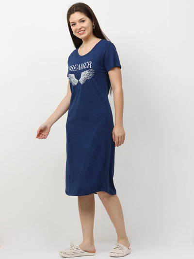 Hosiery Cotton Short Nighty Royal Blue