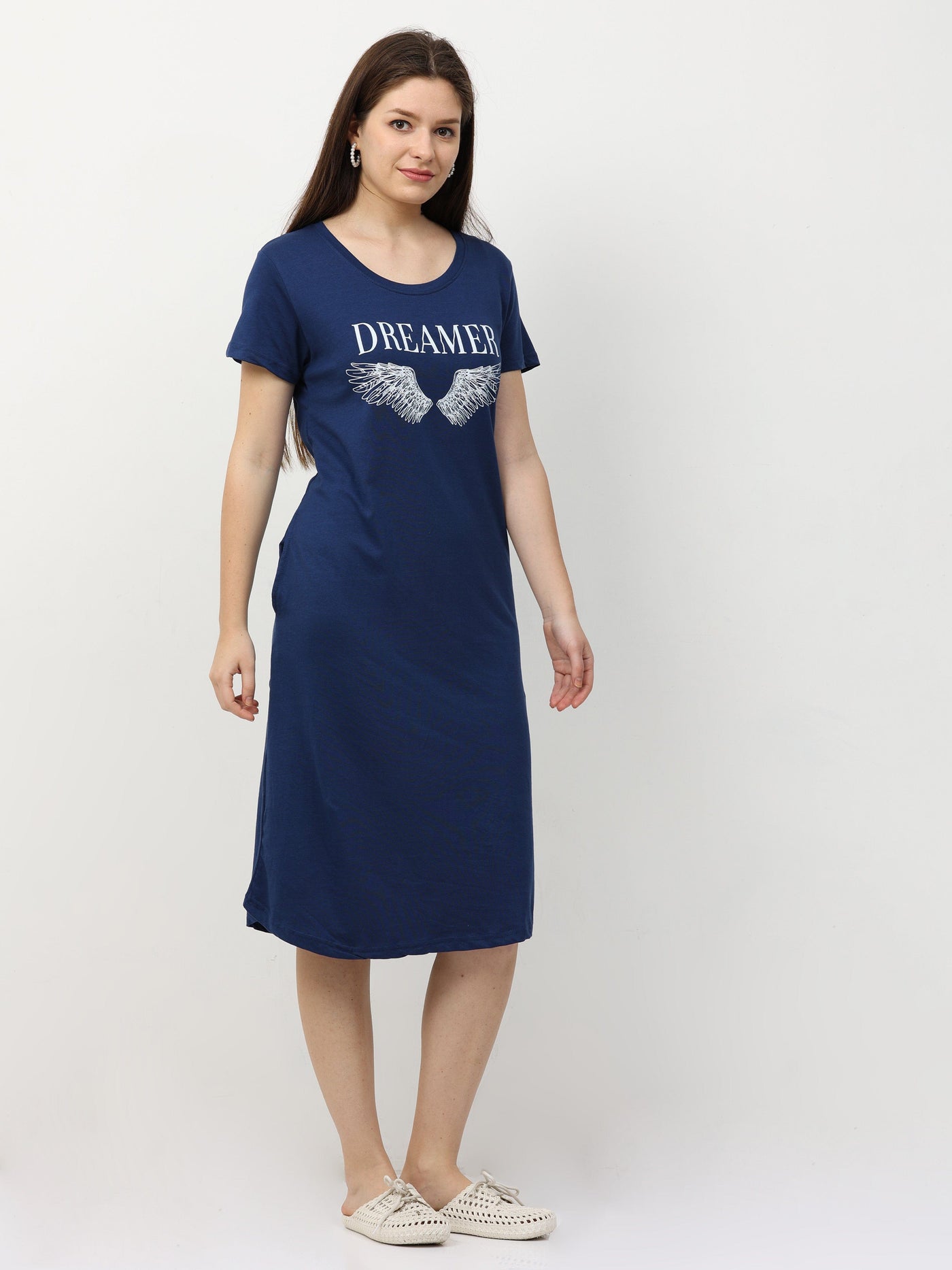 Hosiery Cotton Short Nighty Royal Blue