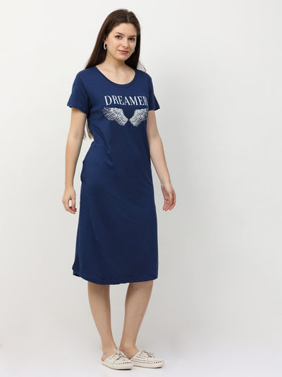 Hosiery Cotton Short Nighty Royal Blue