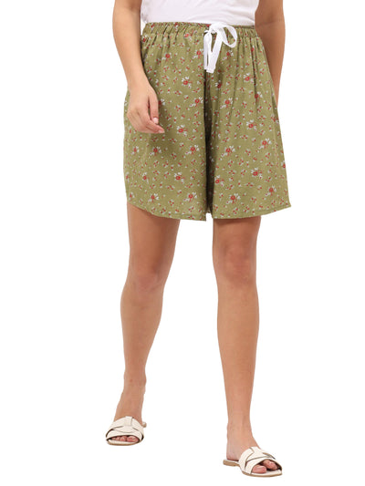 Rayon All Over Print Shorts Green