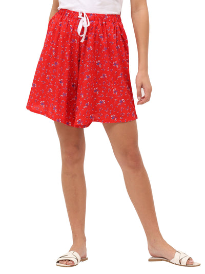 Rayon All Over Print Shorts Red