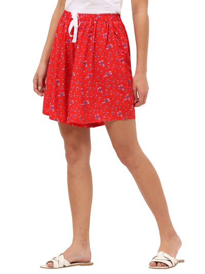 Rayon All Over Print Shorts Red
